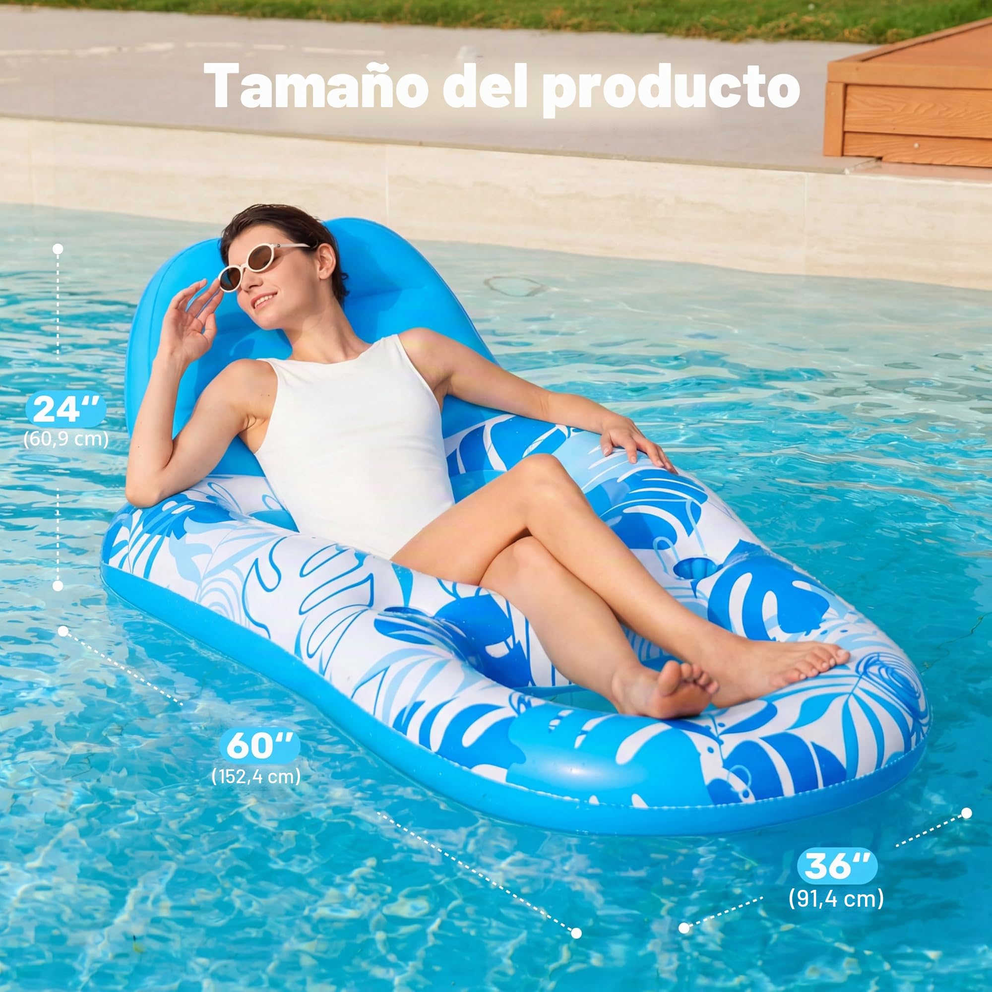 SLOOSH Flotadores Inflables para Piscina, Reclinable para Adultos, Flotador de Piscina con Respaldo Ajustable, Silla Flotante con Portavasos y Reposapiés para Fiesta de Verano en la Piscina