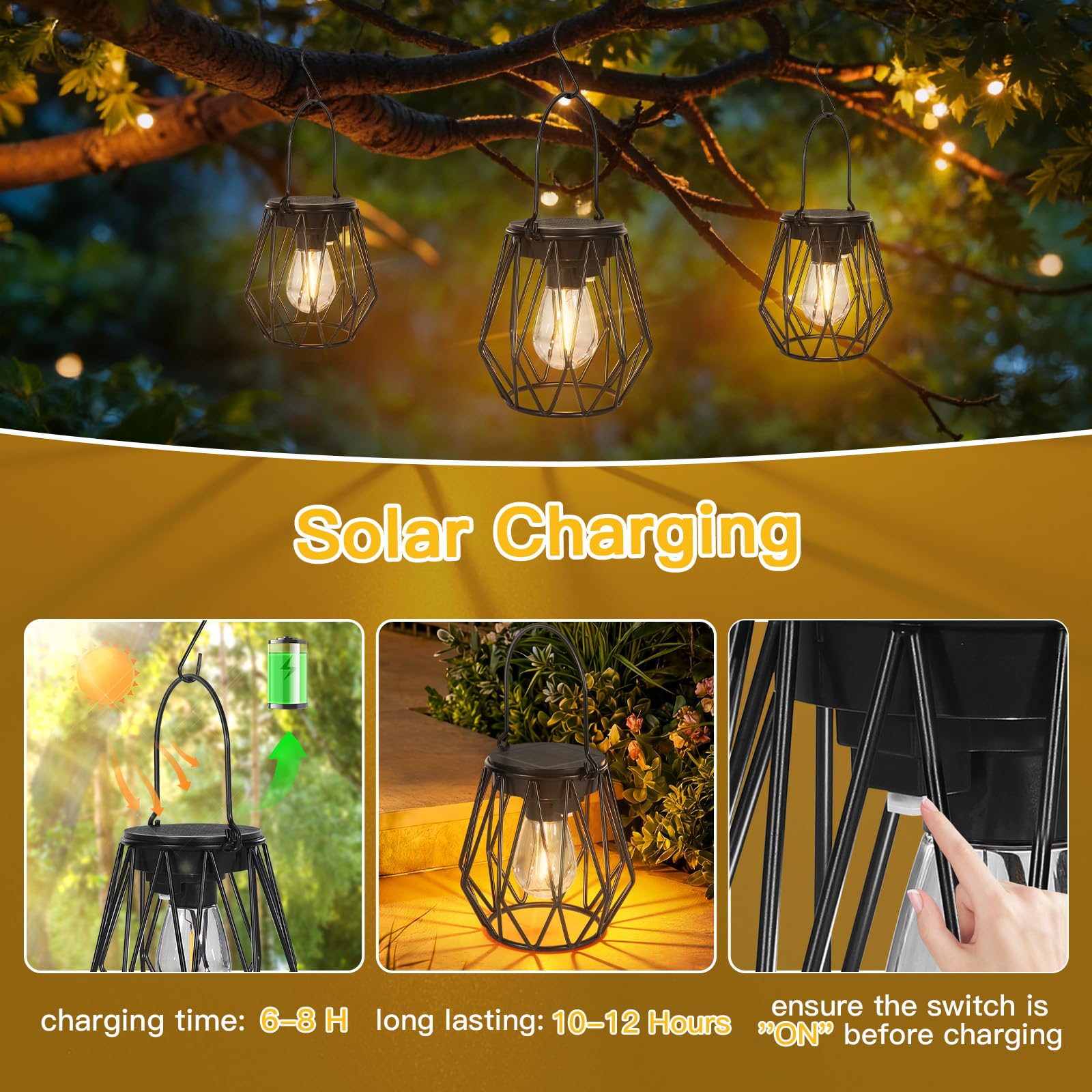 TaoFiaCo Lampes Solaires pour l'extérieur Suspendues ou Posées - Étanchéité IP65 Lanternes Solaires pour Balcon - Lanterne Lampes Solaires d'extérieur pour Jardin Terrasse Patio Lot de 2