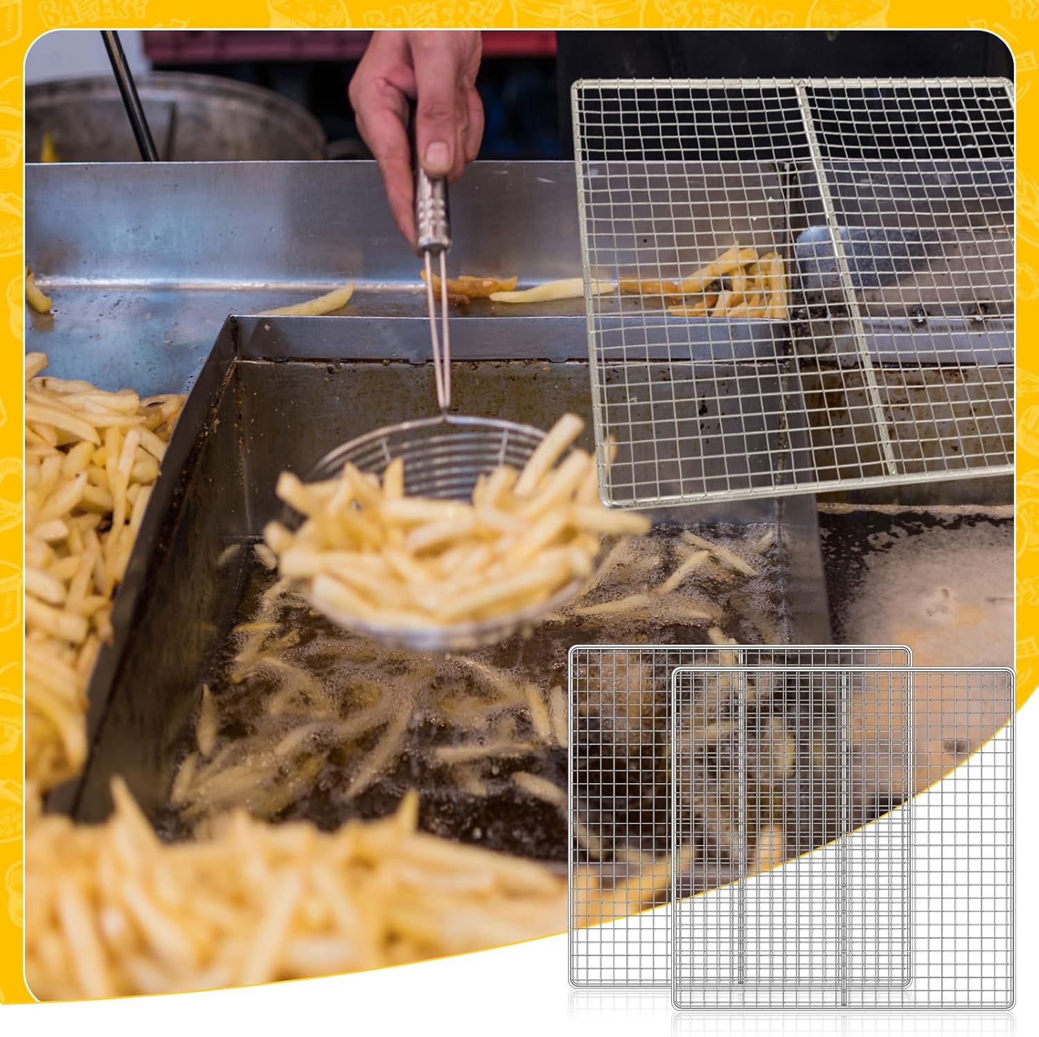 4 Pcs 13.5 x 13.5 Inch Fryer Screen Stainless Steel Deep Fryer Accessories Fryer Grate