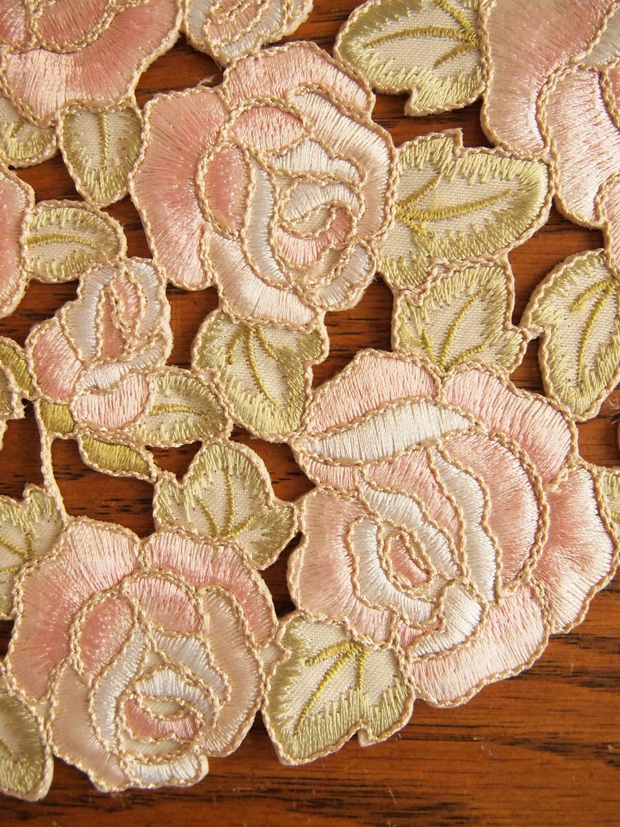 Amazon｜アンティークレース風 ドイリー 高級カットワーク刺繍 ローズ