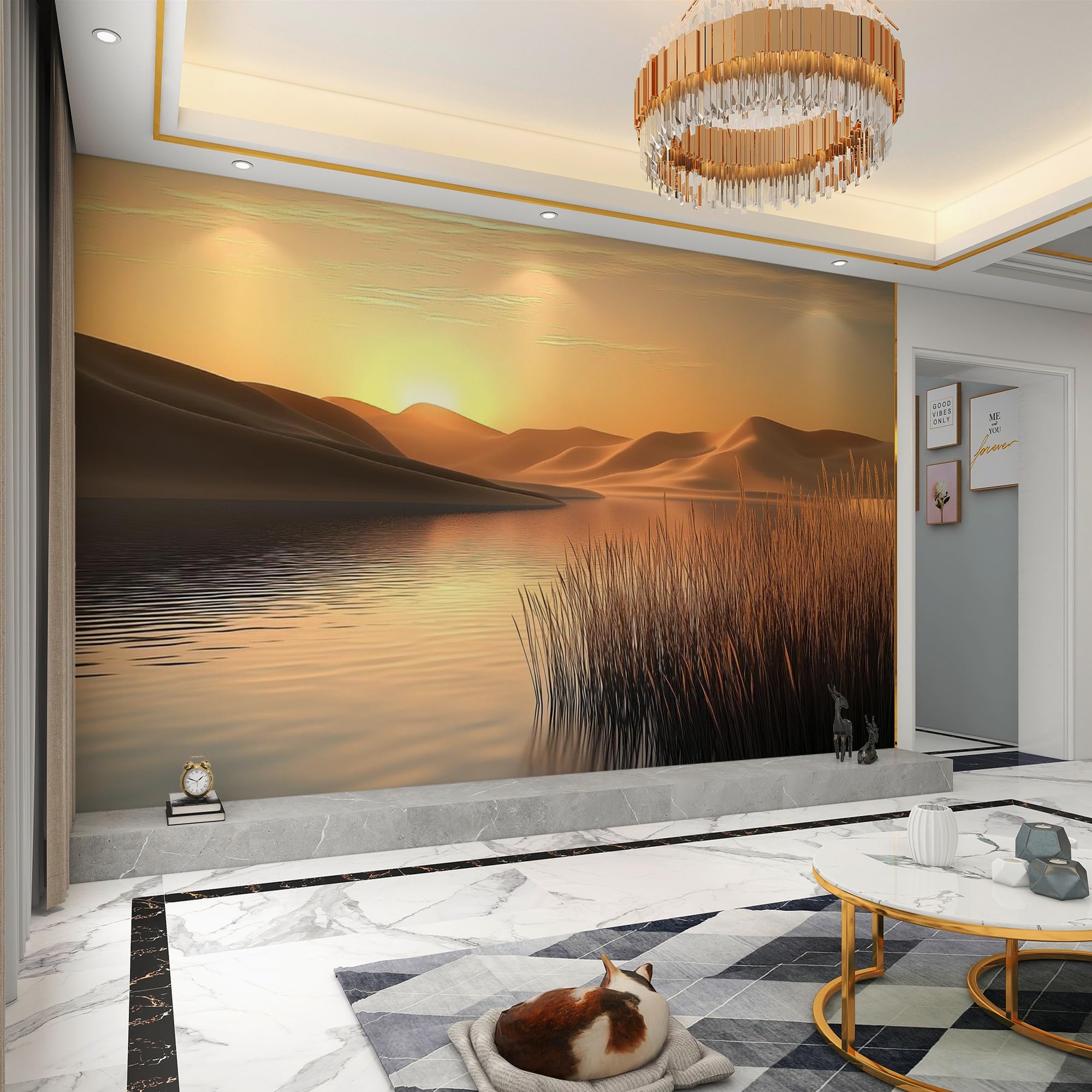 Carta da parati effetto 3D Deserto 300 x 210 cm Murale Non Tessuto Tramonto Fotomurale Stampa HD Moderna Poster Per Soggiorno E Camera Da Letto Design 2M1442