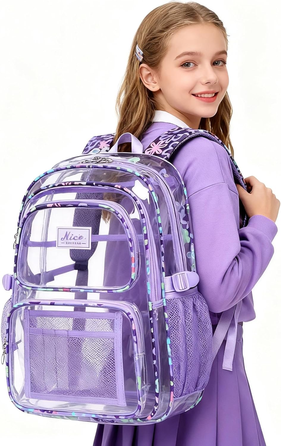 OKKID Clear Backpack for School Girls Clear Bookbag Purple See Through Bag Heavy Duty Transparent Backpack for Stadium Events - Image 2