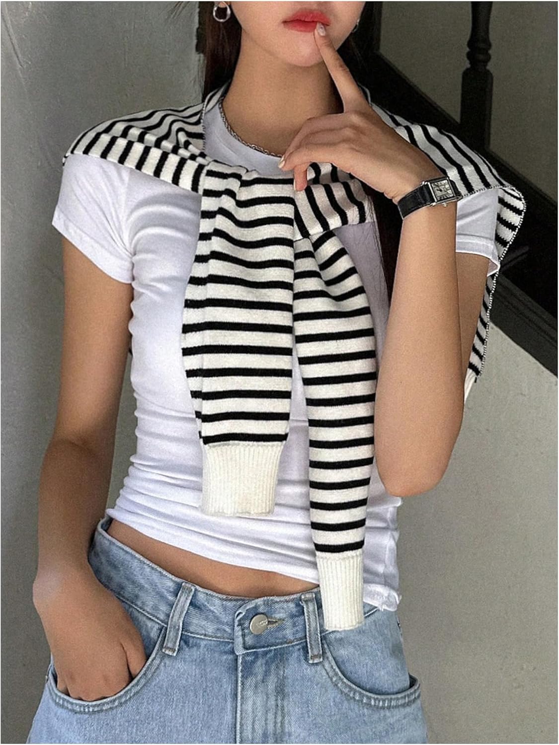 Verdusa Women's Casual Shawl Wraps Striped Knitted Knotted Shawls Scarf Cape - Image 4