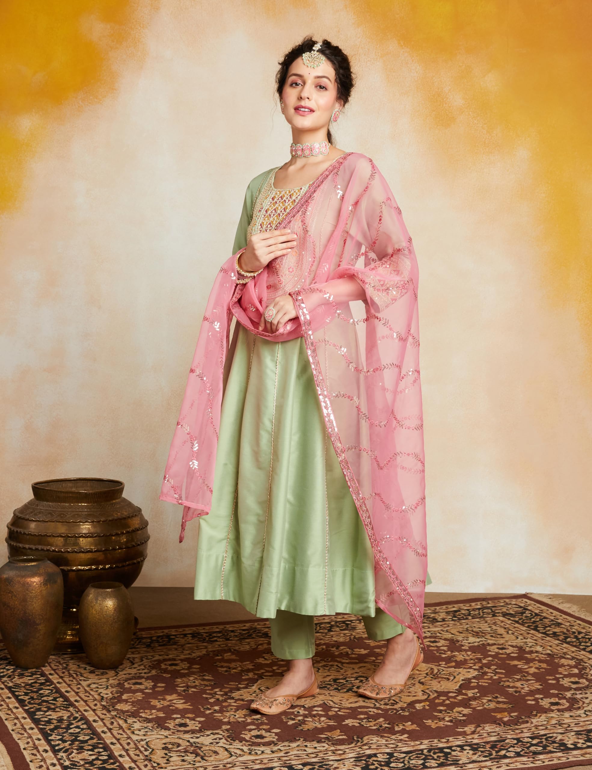Amazon Brand - Myx Women's Embroidered Anarkali Kurta Set with Organza Dupatta (Available in Plus Sizes) product image 4