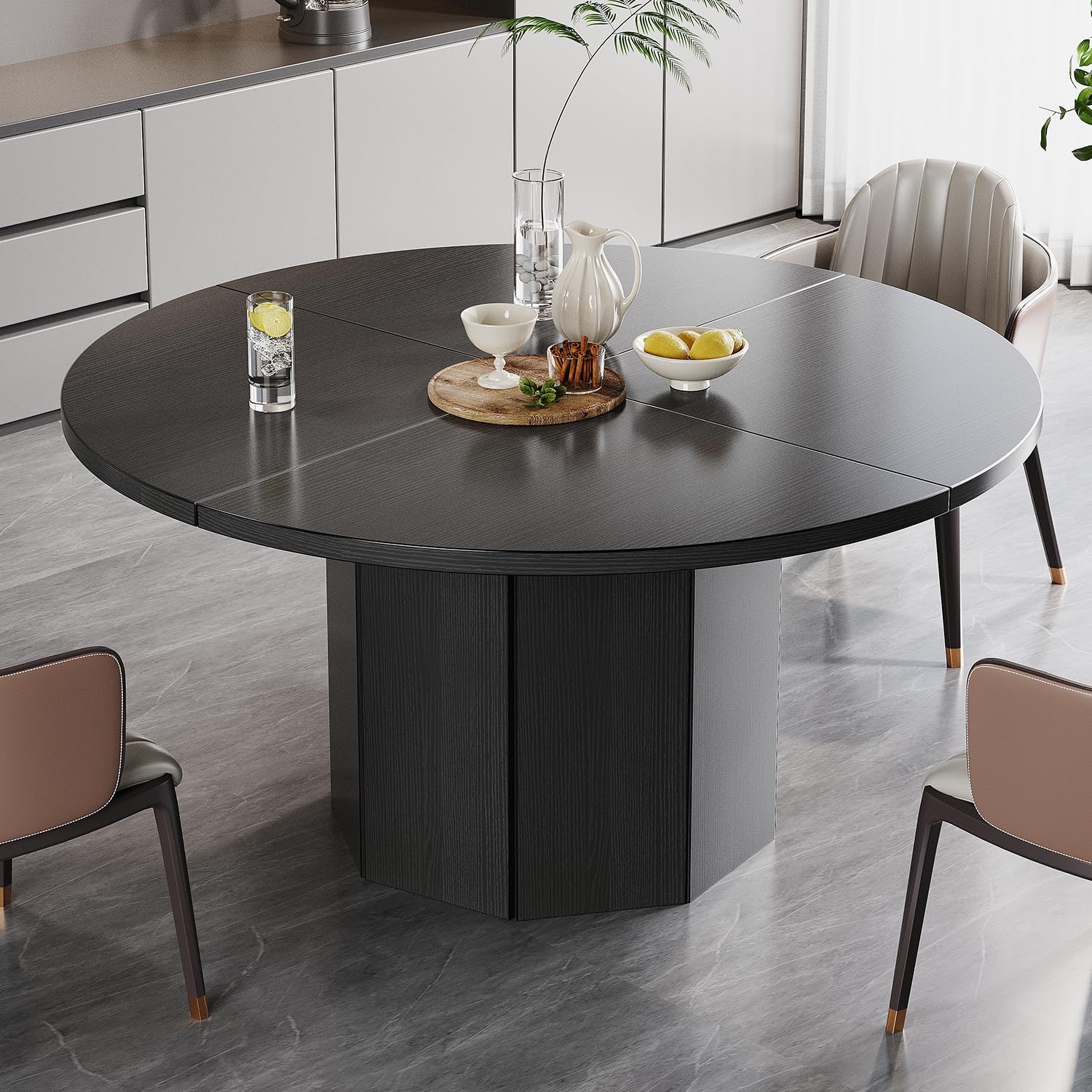 Table a manger ronde chene noir 120cm pour 4 a 6 personnes HSH