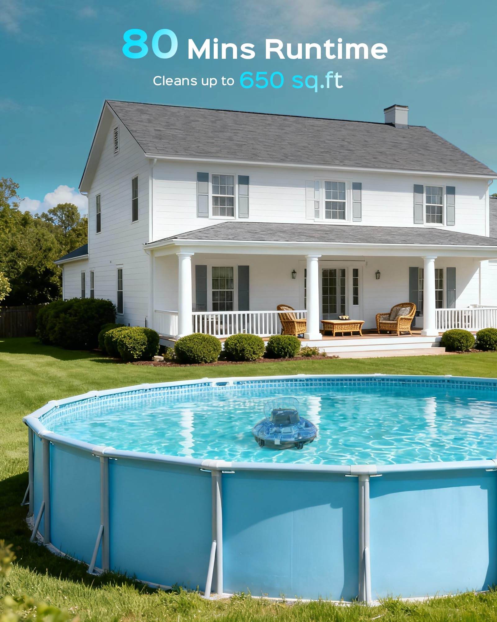 WINNY POOL CLEANER Winny 200 Limpiafondos Piscina, Inalámbrico Robot Limpiafondos Piscina, 75Min Autonomía, Piscinas Desmontables 60m², Doble Filtración, Estacionamiento Auto(Azul Oscuro Negro) — view 8