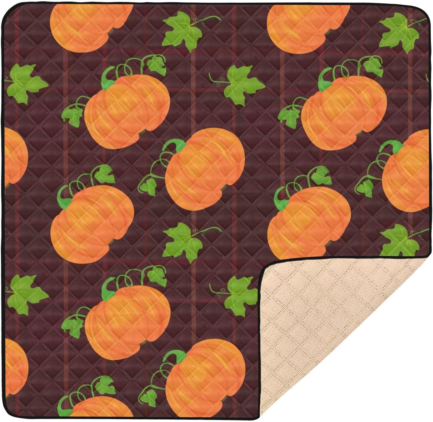 Doodle Pumpkins & Leaves Baby Play Mat, 50“ X 50” Washable Folding Crawling Mat, Baby Floor Mat, Soft, Non-Slip
