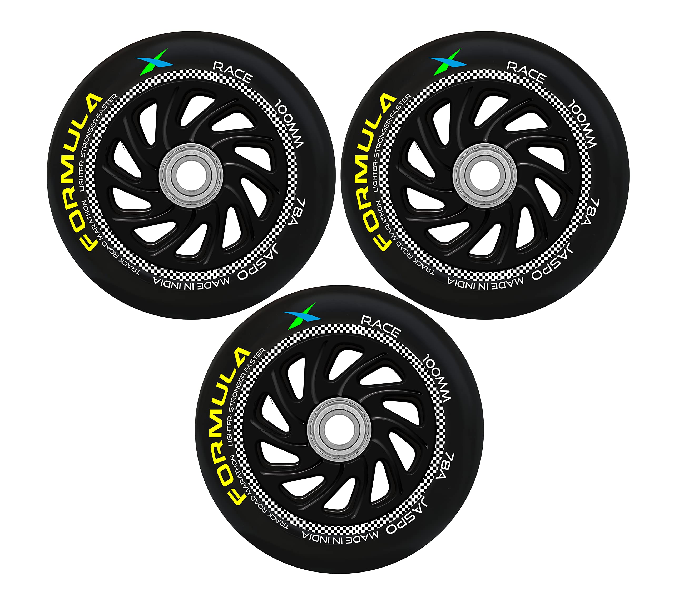 Inline PU Wheels 72mm/100mm Inline Spare Skate Wheels, Roller Blade Skating/Waveboard/Luggage Wheels, Training/Replacement Wheels (Formula 100 MM (Pack of 3))