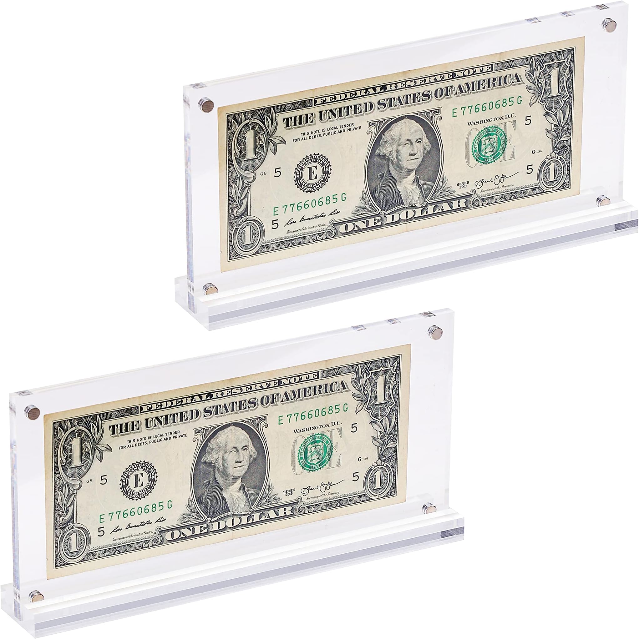 IEEK Acrylic Dollar Bill Frame Currency Holder Clear Paper Money Holders for Collectors Currency Ticket Protector Dollar Bill Display Stand,7.3 x 3.5 Inch,2 Pack