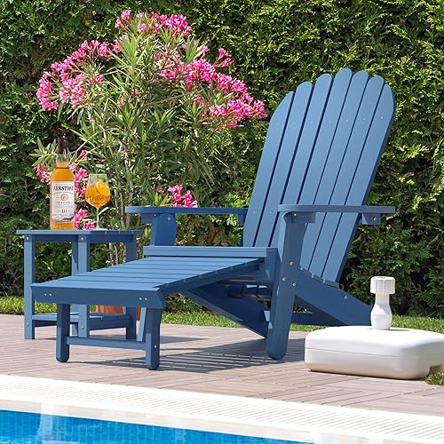 DWVO Silla Adirondack, silla de poliresina resistente a la intemperie, sillas de poliestireno de grano de madera para exteriores con reposapiés