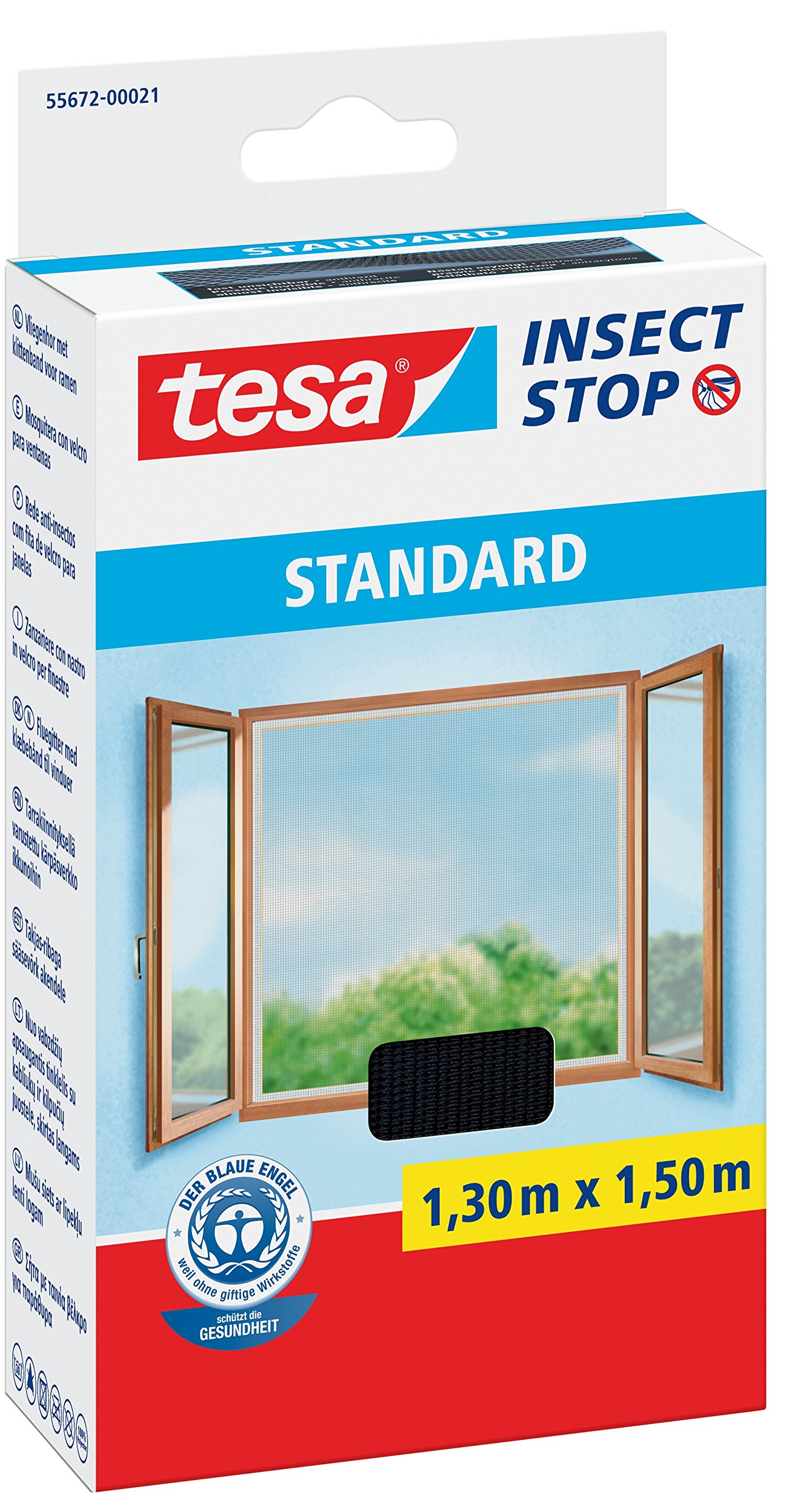tesa Insect Stop Klett Fliegengitter für Fenster - Insektenschutz mit Klettband, zuschneidbar - Mückenschutz ohne Bohren - 130 cm x 150 cm - Anthrazit (130 cm x 150 cm | 5er Pack)
