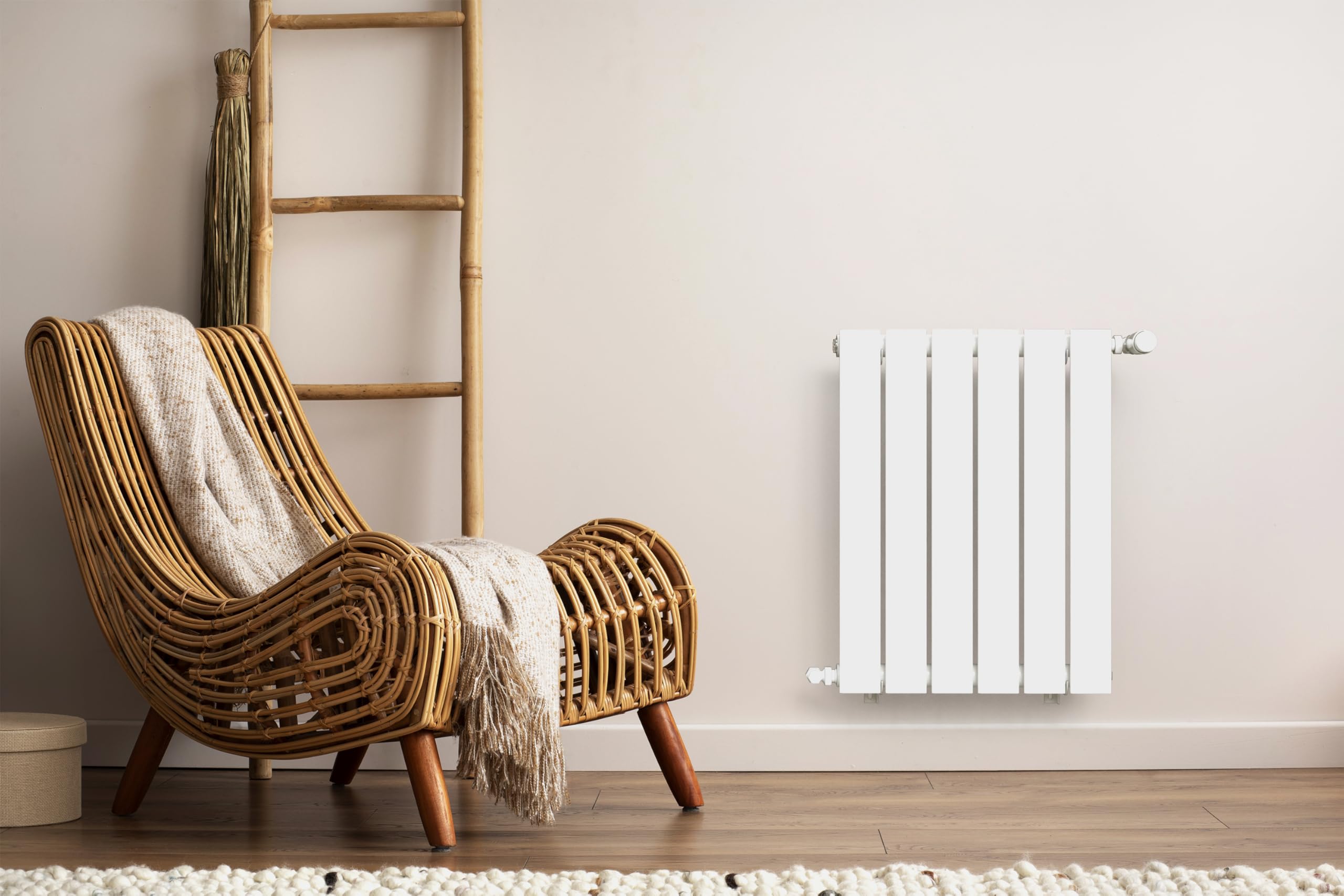 Radiateur blanc mural eau chaude horizontal en acier | 60 x 45 cm 361 Watt pour chauffage central | 4 raccordements standards 15x21 (1/2) série NYTIA by NOYON & THIEBAULT
