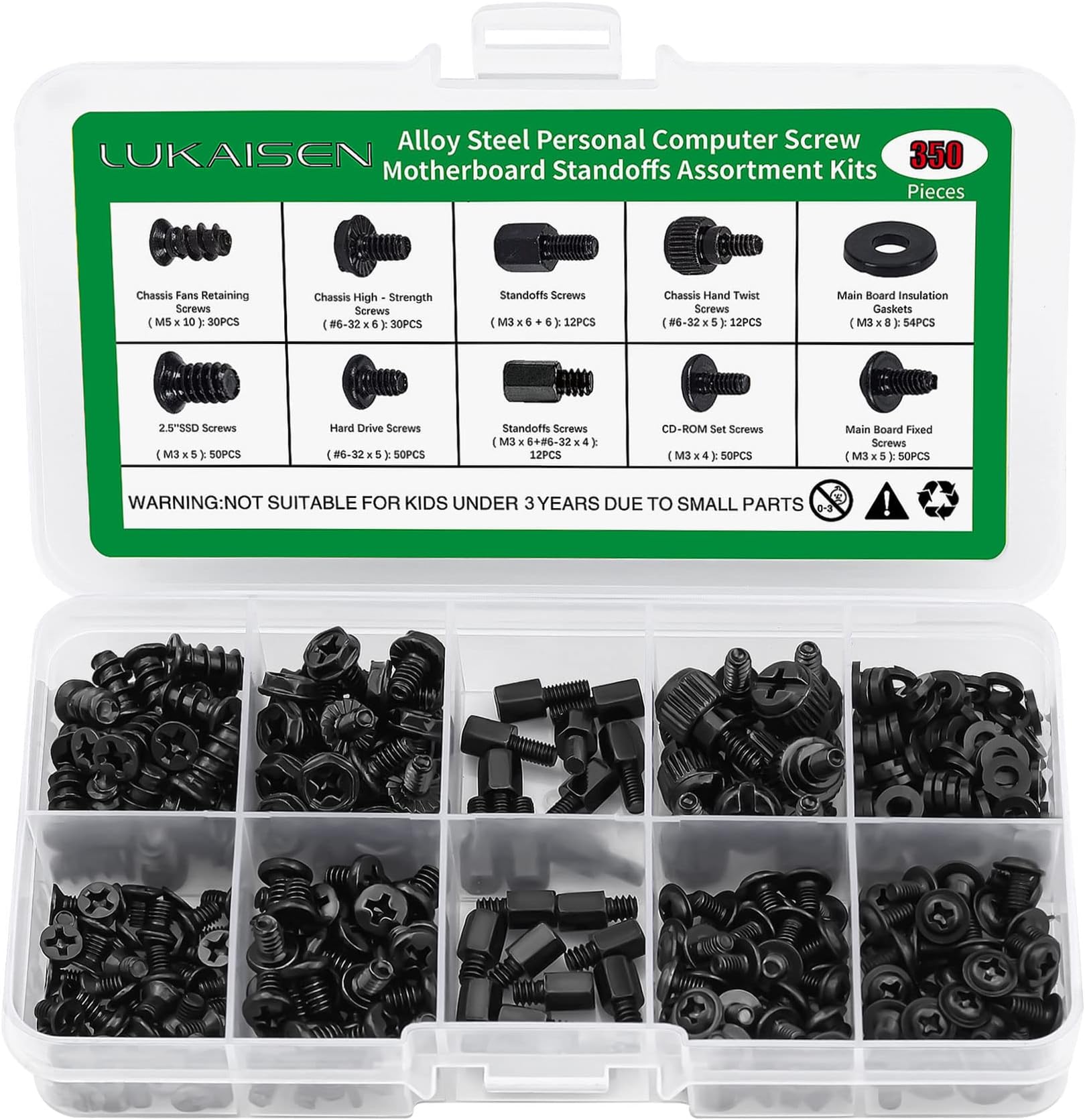 350 Pcs Computer Screw Set, PC Case Motherboard Standoffs Screws #6-32 Male to M3 Female Standoffs Sets for Personal Computer Screw Standoffs Set Kit for PC Case Motherboard HDD SSD CD-ROM Hard Drive