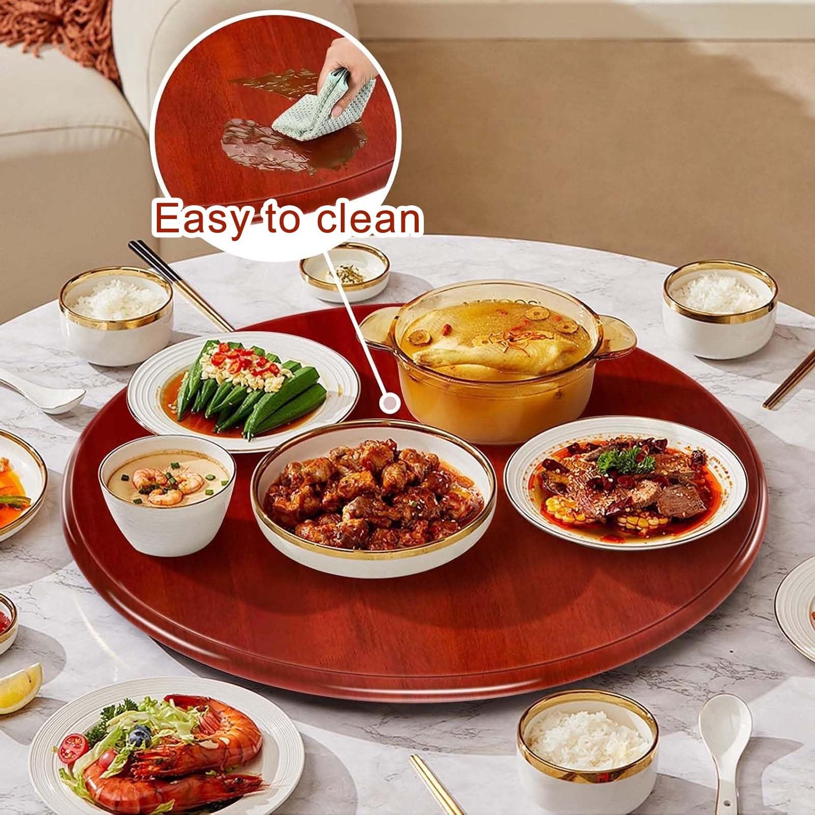 Obrotowa taca kuchenna Lazy Susan z litego drewna centralny element wystroju stołu | Obrót o 360°, cicha i płynna praca, łatwa w czyszczeniu do stołu jadalnego, do wnętrz, na patio(80cm)