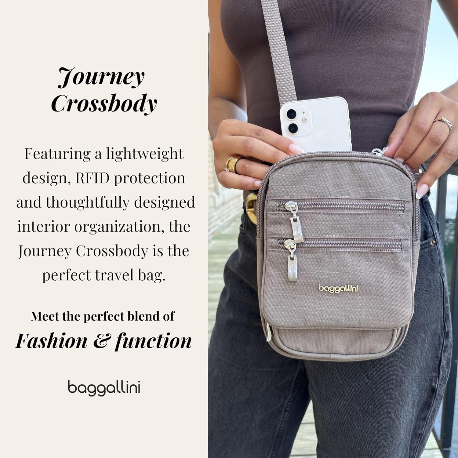 Baggallini Journey Crossbody Bags for Women 9x6 Small Lightweight Travel Handbag W/RFID