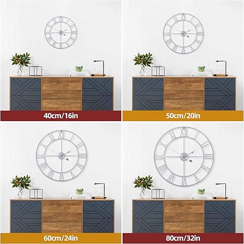 Miniatura 4 de 1st owned Reloj de pared grande de metal retro con números romanos, reloj de pared redondo moderno casi silencioso, fácil de leer para sala de