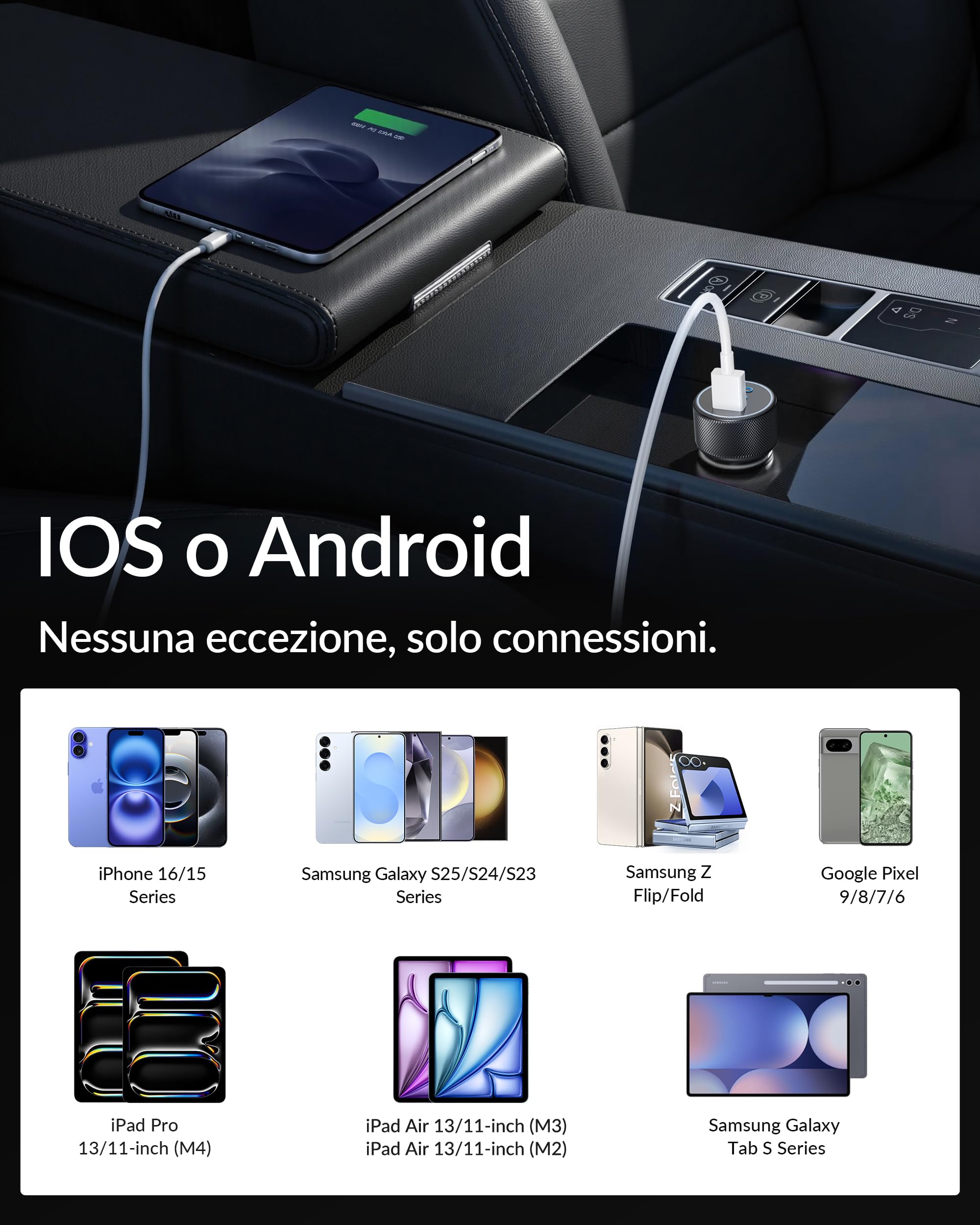 Cavo USB-A a USB-C CarPlay per iPhone 17/Air/16/16e/15 Pro Max/Plus, iPad Pro/Air, Samsung, Pixel e Dispositivi Android, 2 Cavi USB Type-C per Auto a Ricarica Rapida 1 metro