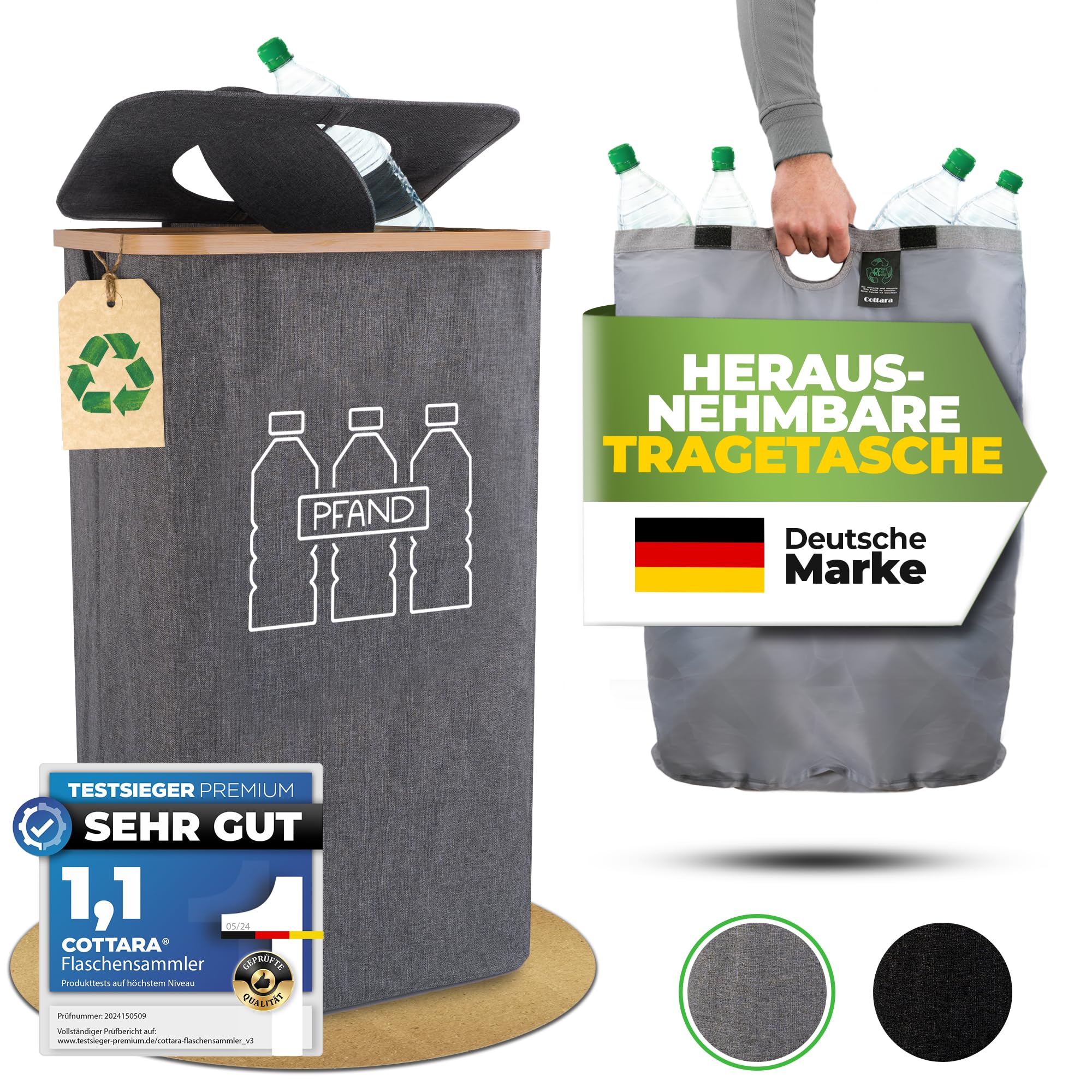 COTTARA Pfandflaschen Sammelbehälter - 100L Metallrahmen Mit Tragetasche Schwarz