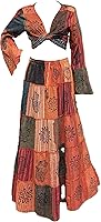 Karma Handicrafts Boho Hippie Handmade Patchwork Elastic Cotton Skirt Top Set Nepal - One Size XS-L