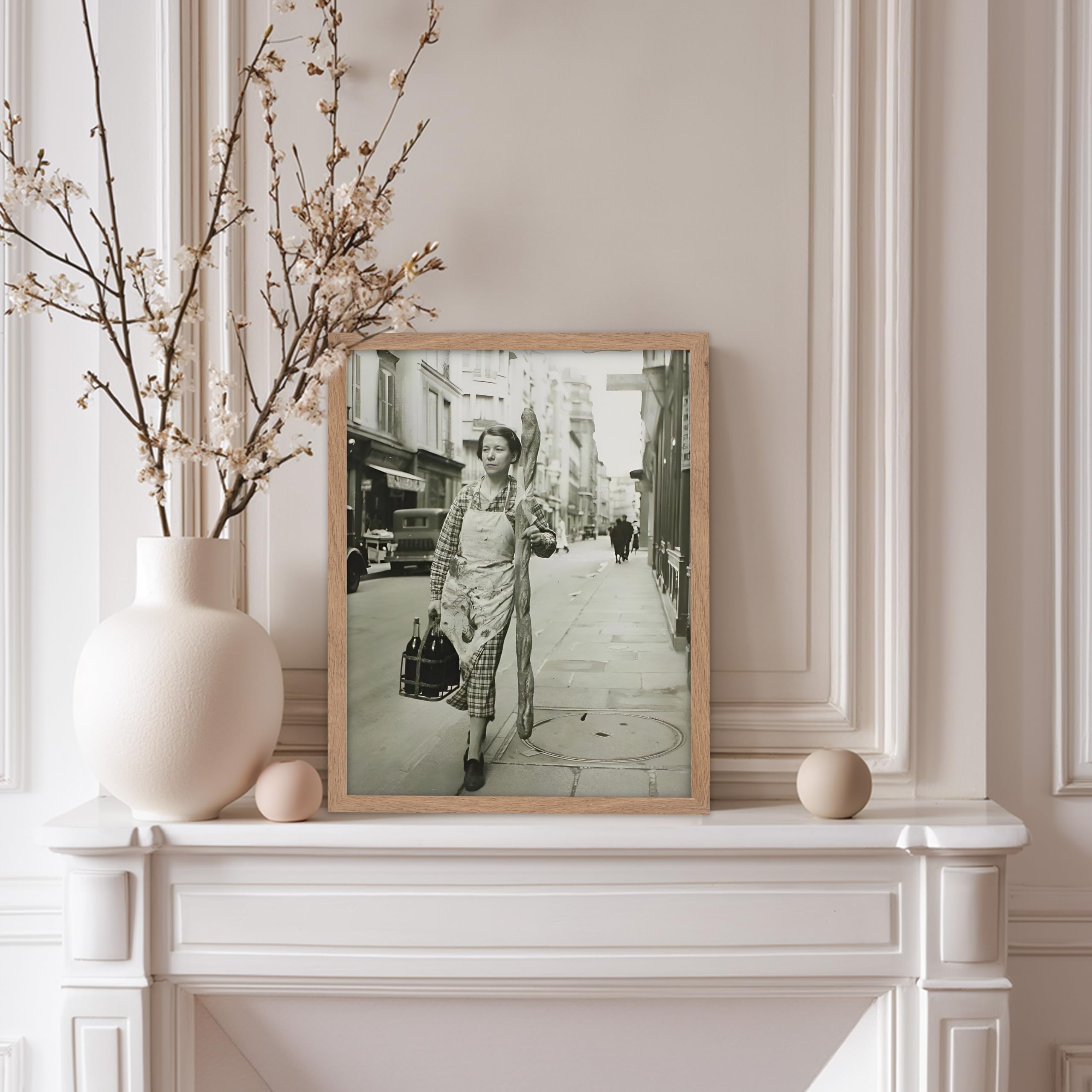 Poster Master Vintage-Poster Frau mit Baguette, Retro-Weindruck, Essen und Trinken, Geschenk für Männer, Frauen und Bäcker, Dekoration für Bar, Männerhöhle, Küche, Bäckerei oder Restaurant, 28,9 x