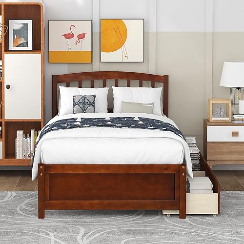 Miniatura 2 de Harper & Bright Designs Twin Bed Frame, Wood Platform Bed with Storage Drawers and Headboard (Walnut) Nogal,Negro