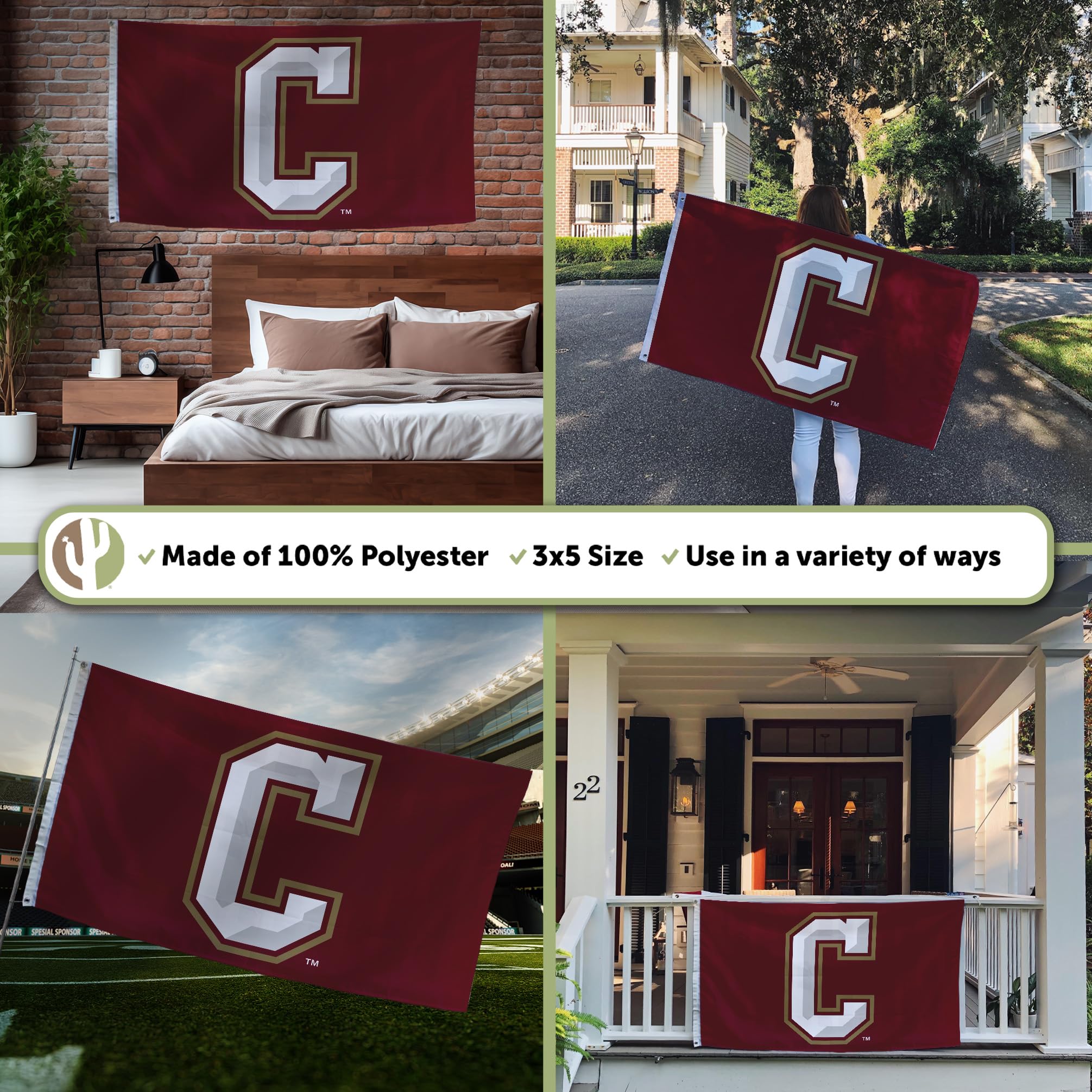 Bandera de College of Charleston C of C Cougars 100% poliéster para interiores y exteriores, 3 pies x 5 pies (diseño #1)