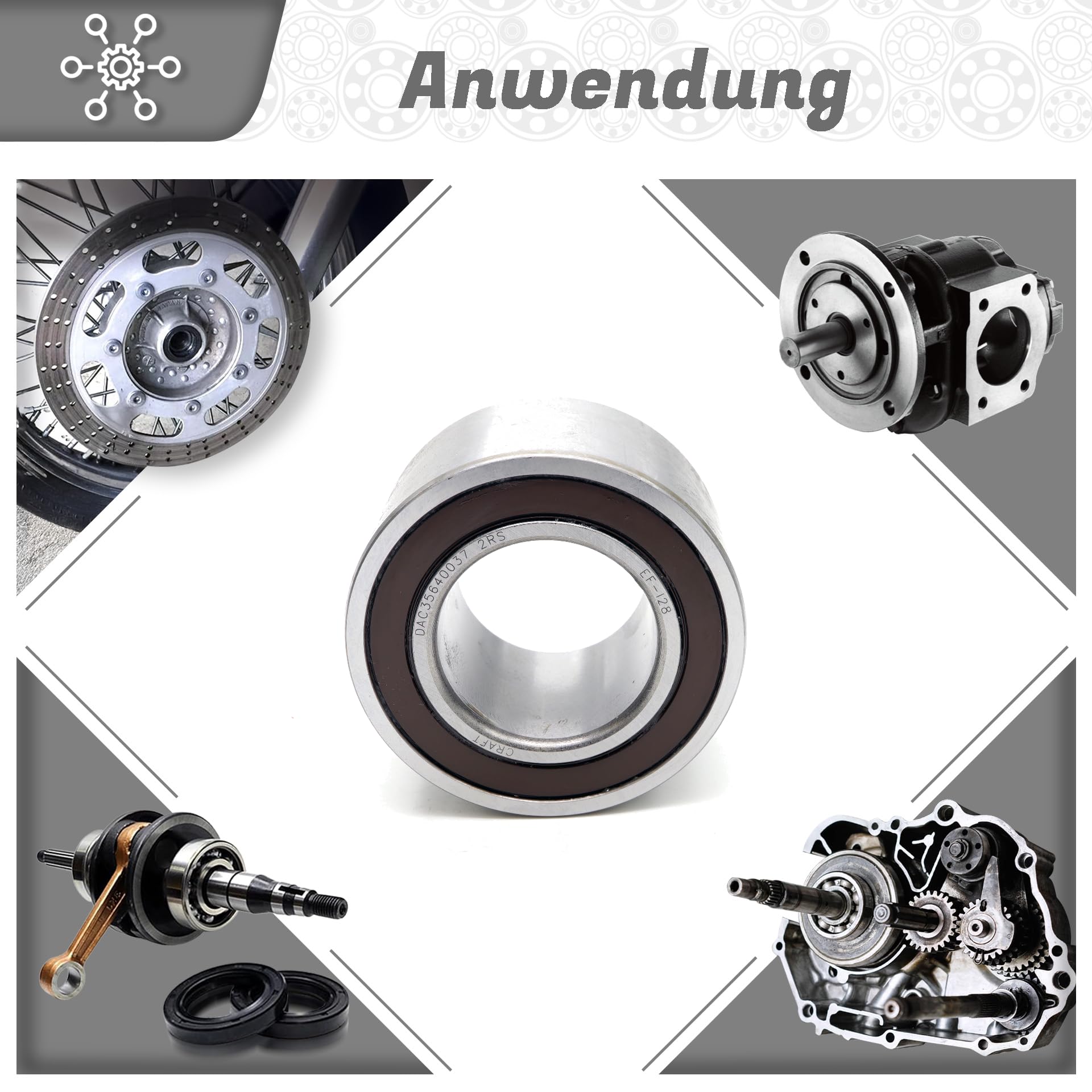 Rodamientos de bolas de contacto angular DAC 35640037 2RS 35 x 64 x 37 mm, DIN 628, doble fila, brazo de fricción, rodamientos sellados para cargas radiales y axiales, ideal para