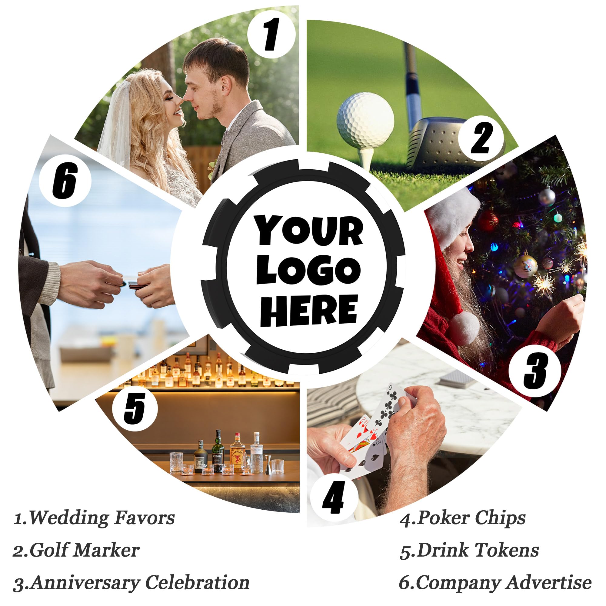 25 fiches da poker in argilla personalizzate, 40 mm pesanti 11,5 grammi di fiches da poker personalizzate con logo o testo, gettoni personalizzati per bar, feste, biglietti da visita, golf