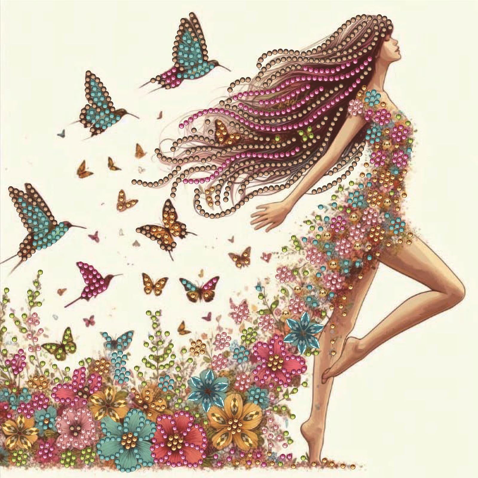POETRYDRAW Floral Butterfly Walking Special Shaped 5D DIY Partial Drill Diamond Art Painting Kits 30x30cm Diamond Art Kit for Adults Home Decor (Floral Butterfly Walking Lady)