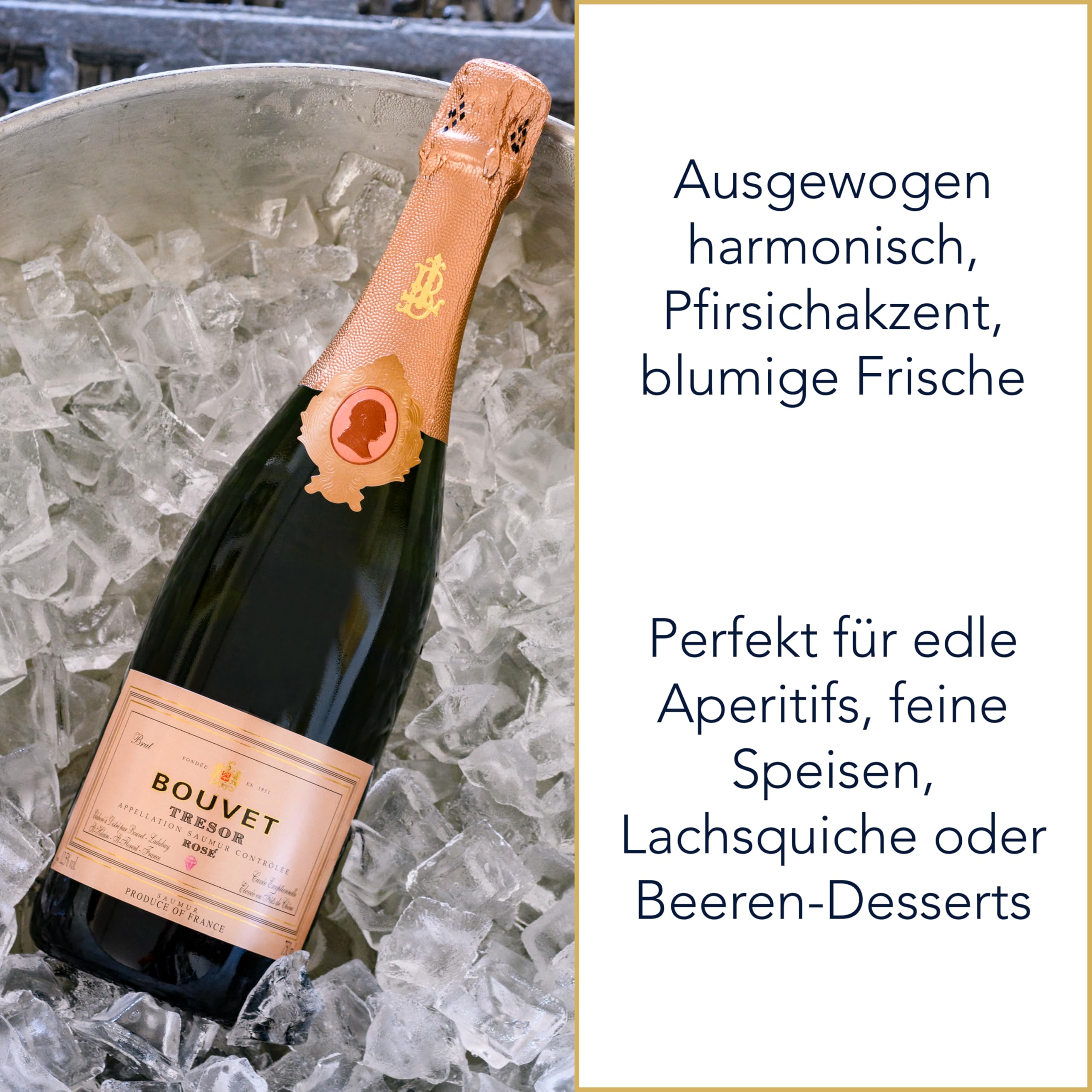 Bouvet Trésor Rosé Saumur Brut AOP - Schaumwein - Im Eichenfass ausgebaut - Cabernet Franc - Für Apéritifs, Nachtisch - 6 x 0.75 L