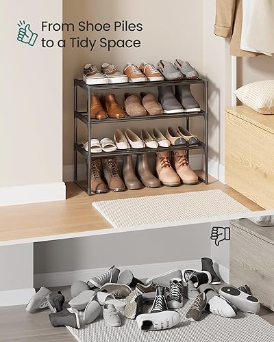 Miniatura 8 de SONGMICS Estante para zapatos, organizador de zapatos de 3 niveles, estante de almacenamiento de metal, vertical o boca abajo, para 8-12 pares