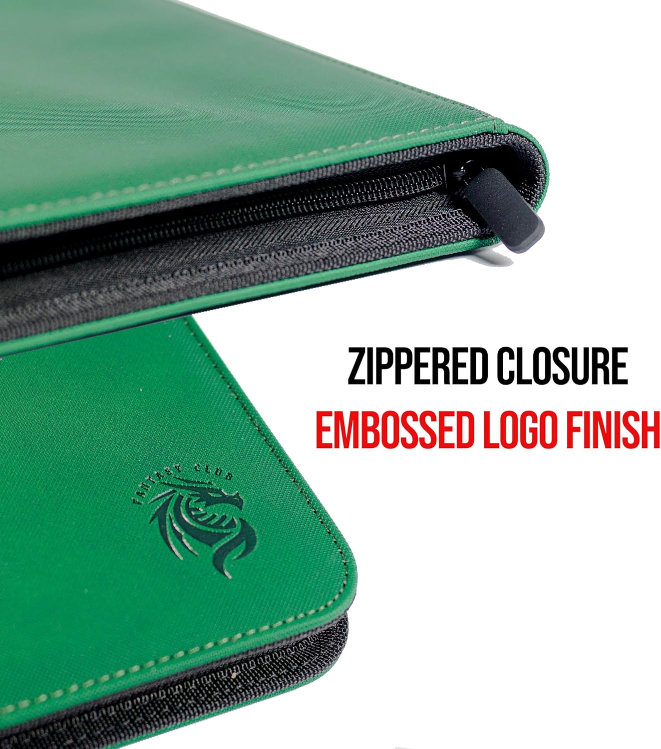 FANTASY CLUB | 9-Pocket Trading Card Binder – Elevate Your Collection with a Premium Green PU Leather Album Featuring Diamond Texture & Zipper Closure | Holds 360 Standard Size Cards | Acid & PVC Free