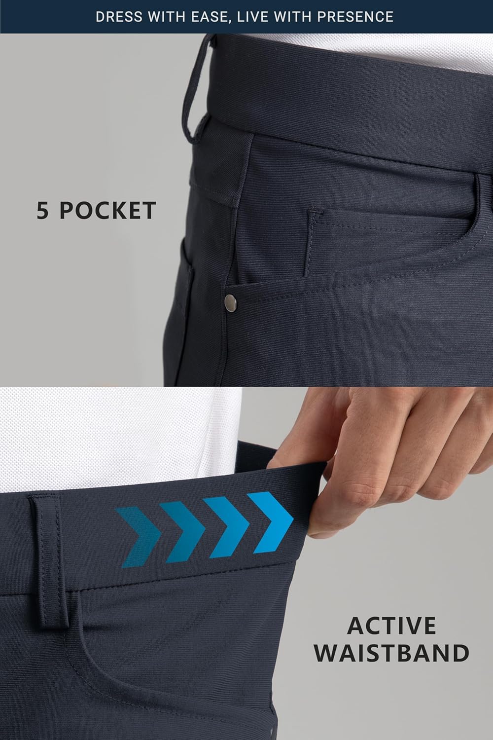 HISDERN Flex 503 Men's Slim Fit 5-Pockets Golf Pants 30"/32"/34" Stretch Quick Dry for Business Casual - Image 3