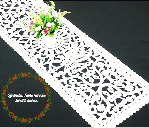 Miniatura 2 de Decoraciones de boda mexicanas, camino de mesa de papel picado blanco de 14 x 72 pulgadas, suministros de fiesta de vinilo, perfecto para despedidas