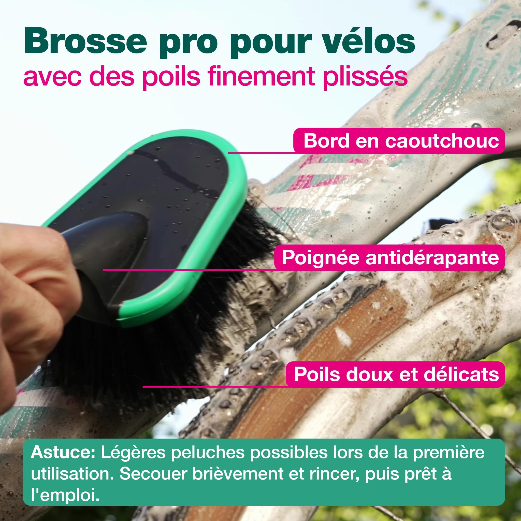 bio-chem Set de 9 accessoires de nettoyage pour vélo, vtt, e-bike | Vaporisateur de mousse, brosses pour chaîne et cadre et chiffon microfibre - Nettoyage et entretien du vélo