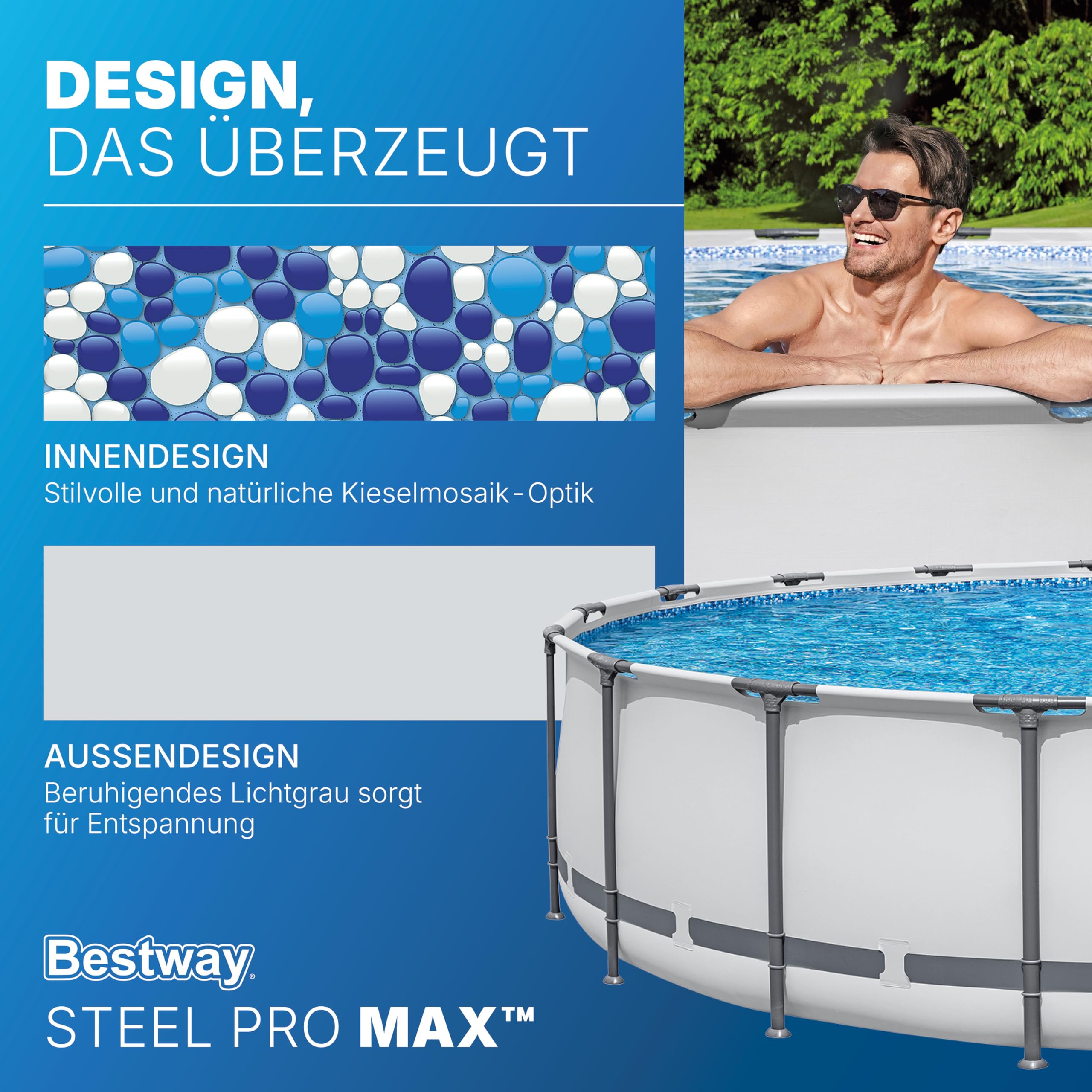 Bestway Steel Pro MAX Frame Pool Komplett-Set mit Filterpumpe Ø 549 x 122 cm, lichtgrau, rund