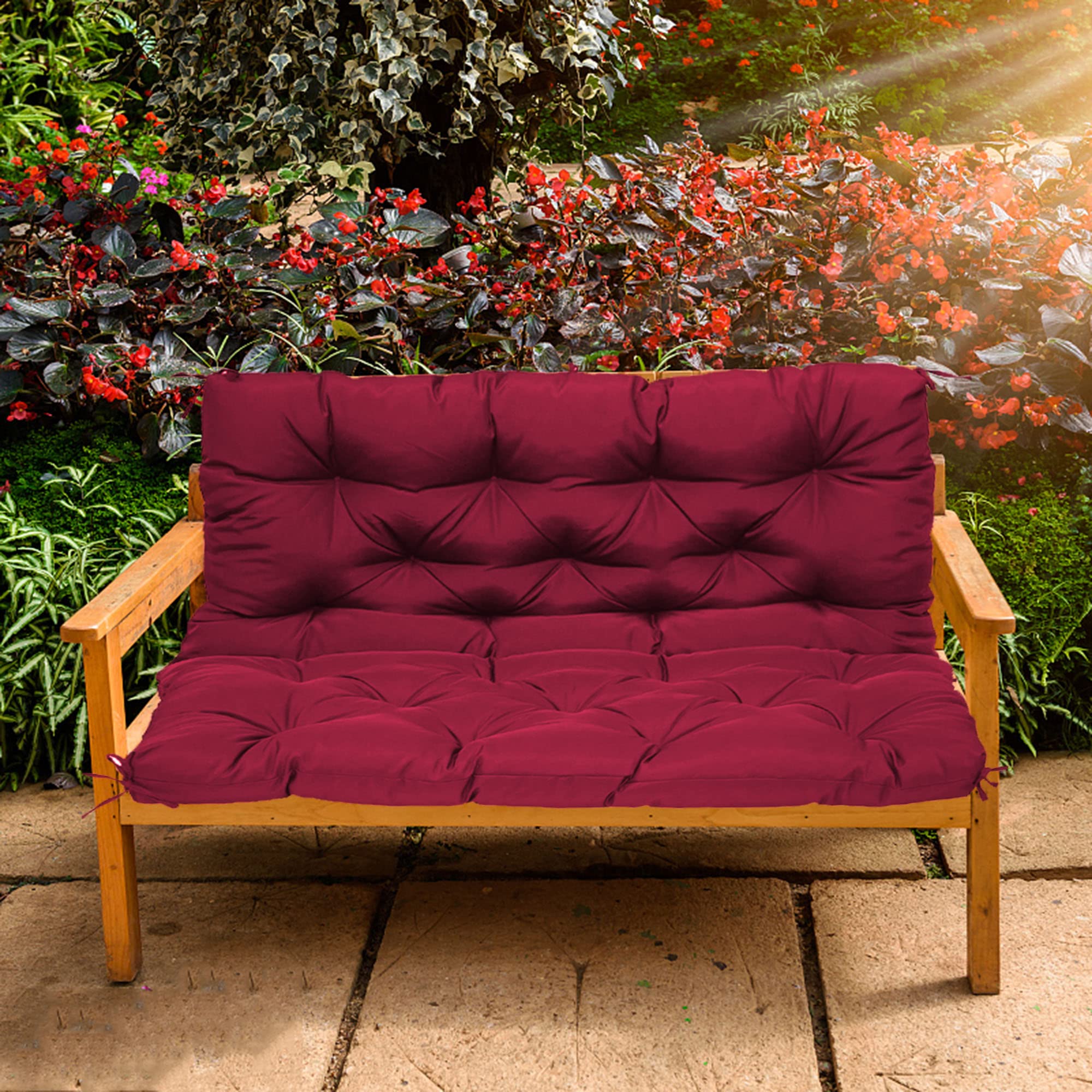 Coussin de chaise imperméable pour banc de jardin rouge idéal pour les repas en terrasse d'été
