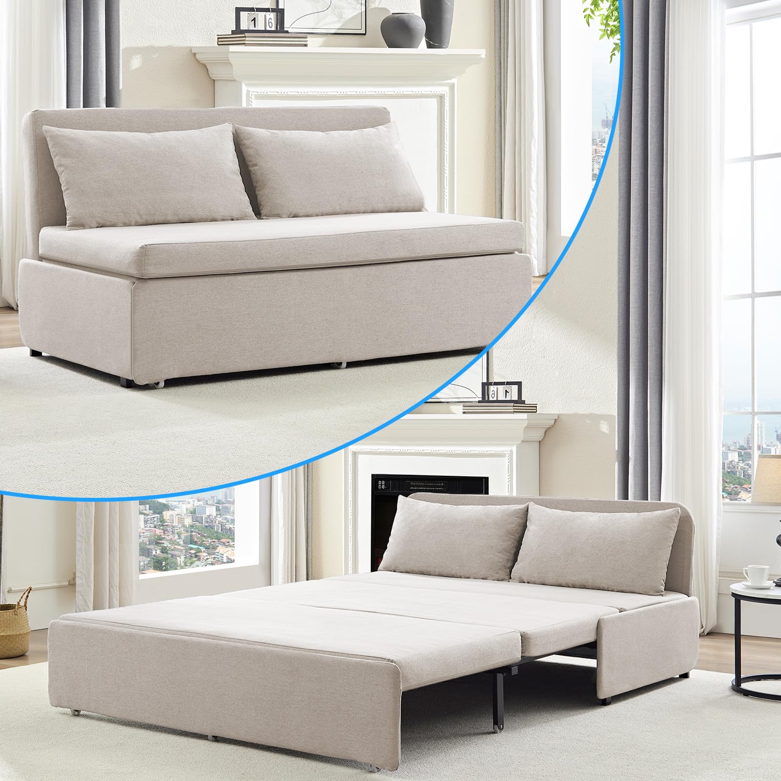 Amazon.com: PUREMIND Queen Size Pull Out Sleeper Sofa Bed, Linen