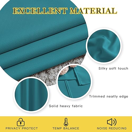 Miniatura 4 de NICETOWN - Cortinas opacas verde azulado pavo real, aislamiento térmico, ojales que reducen el sonido para dormitorio, divisor de ambientes,