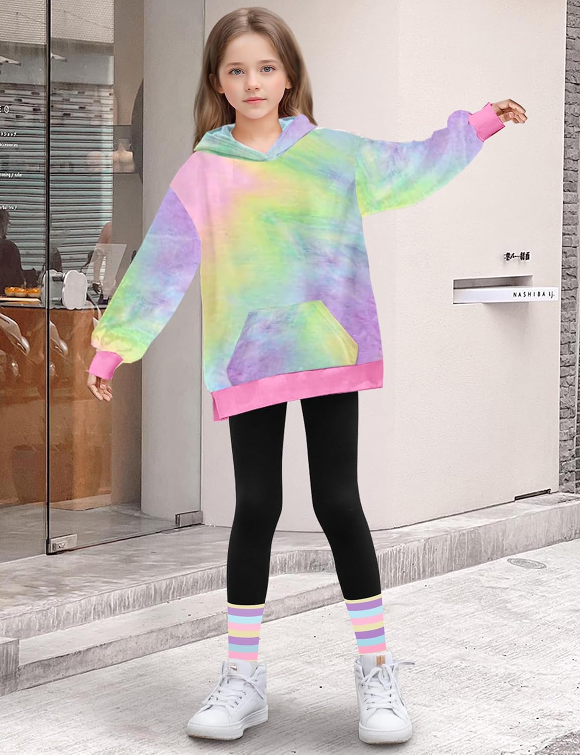 Qaoerde Girls Clothes Long Sleeve Tie Dye Hoodie Sweatshirt Tops and Leggings Sweatpants 2 Piece Fall Winter Outfits 6-12Y - Image 4