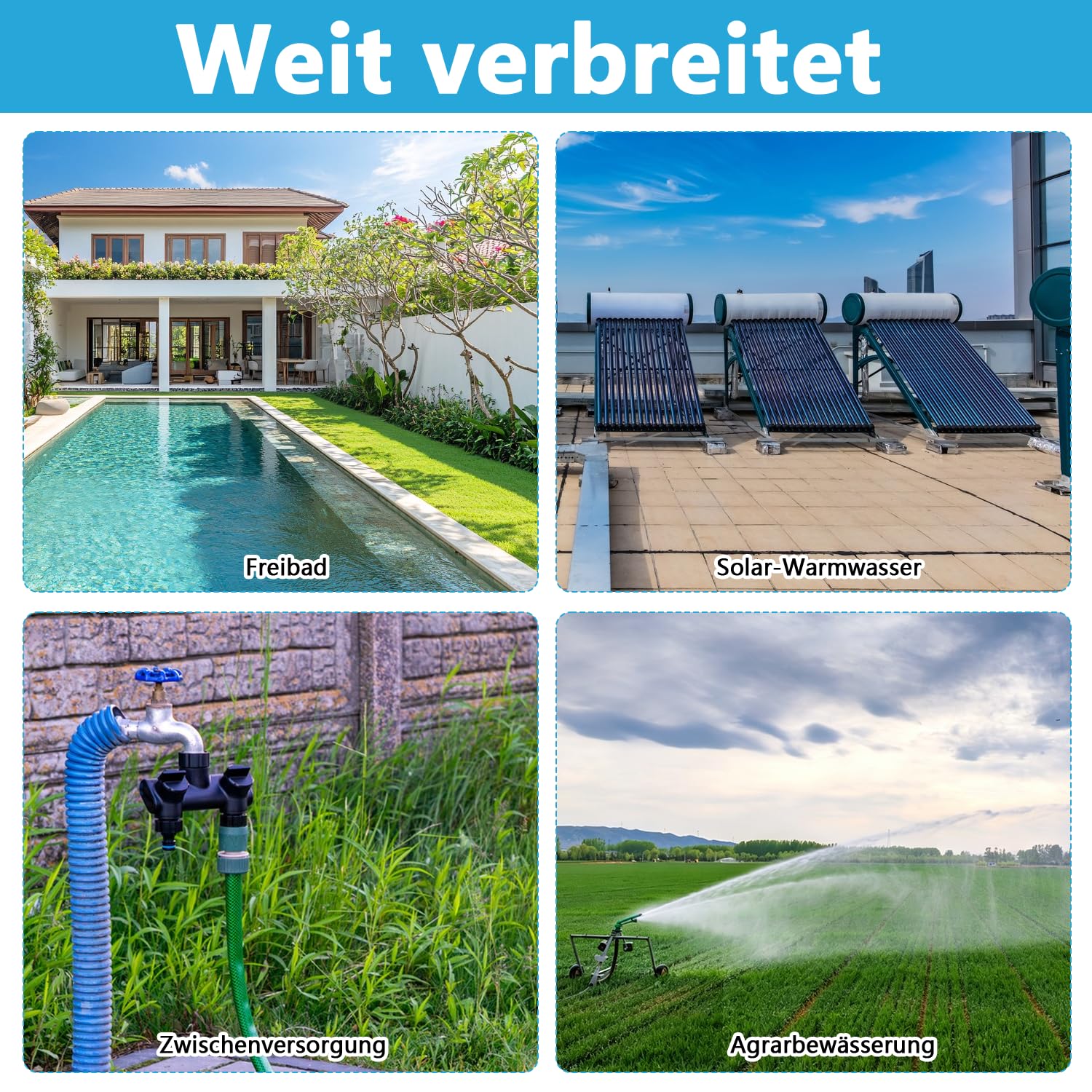 Set Bypass per piscina, diametro 50 mm, pompa di calore, set di collegamento per piscina con tubi da 32/38 mm e adattatori, regolazione del flusso d'acqua, per riscaldamento solare, impianti