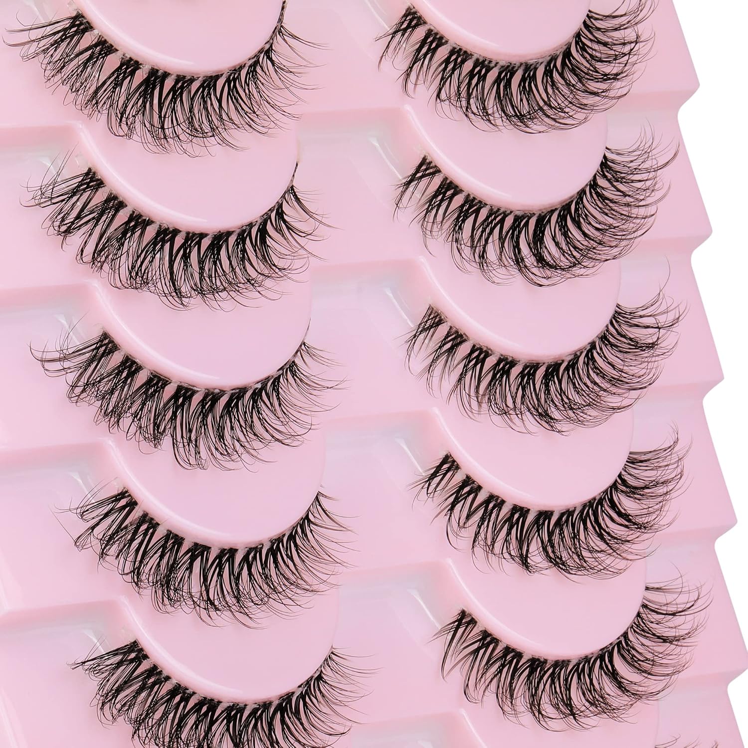 False Eyelashes 3D Natural Lashes Clear Band Fake Lashes Wispy Faux Mink Lashes Pack 14mm Volume Cat Eye Eyelashes by Calphdiar