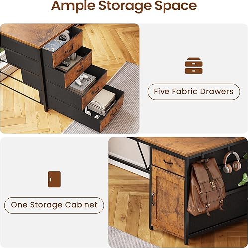 Miniatura 5 de SEDETA L Shaped Desk, 63" Computer Desk with 5 Drawer & Power Outlet, Long Home Office Desk or Corner Desk, L Shaped Corner Desk with Monitor Shelf,