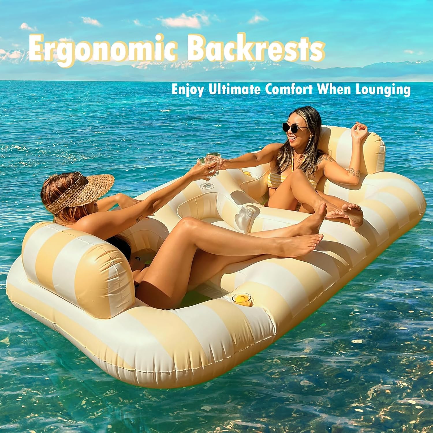 Float Joy Lake Floats for Adults Pool Floaties River Tube Pool Lounger Inflatable Pool Floats Adult Heavy Duty with Cup Holders for 2 Persons 79" x 47" River Floats