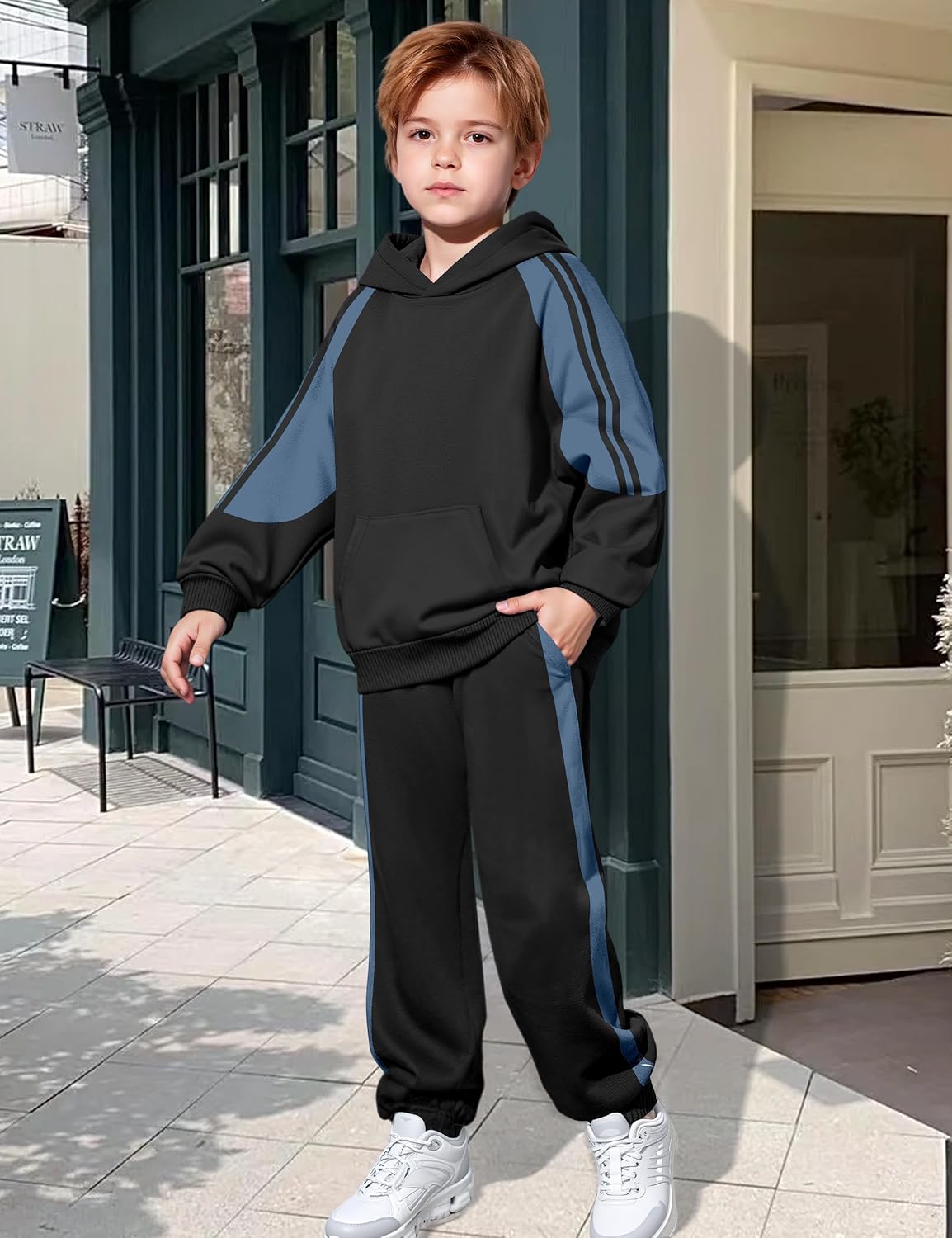 BAVADER Boys Clothes Hoodie Kids Boys' Clothing Sets Stripe Color Block Sweatsuit 2pcs Long Sleeve Outfits with Pocket 6-14y