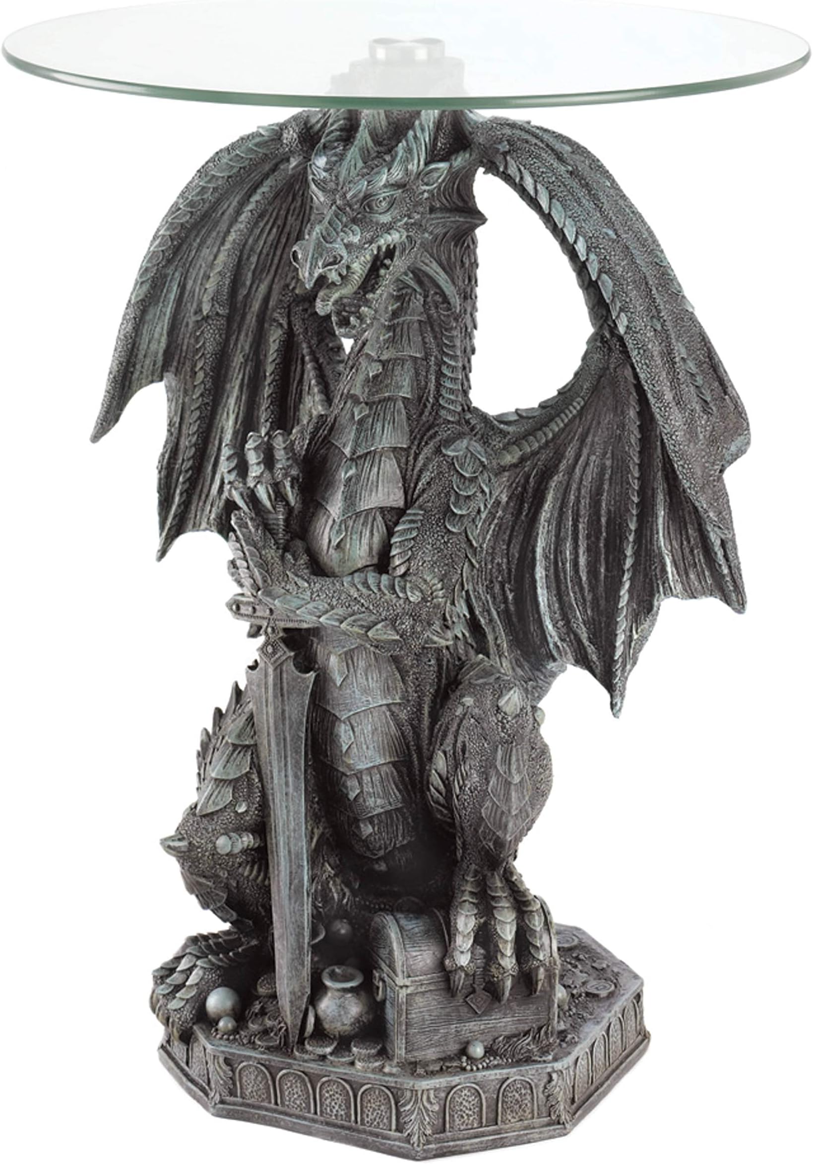 Guarding Dragon Stone Look Figural Home Accent Table