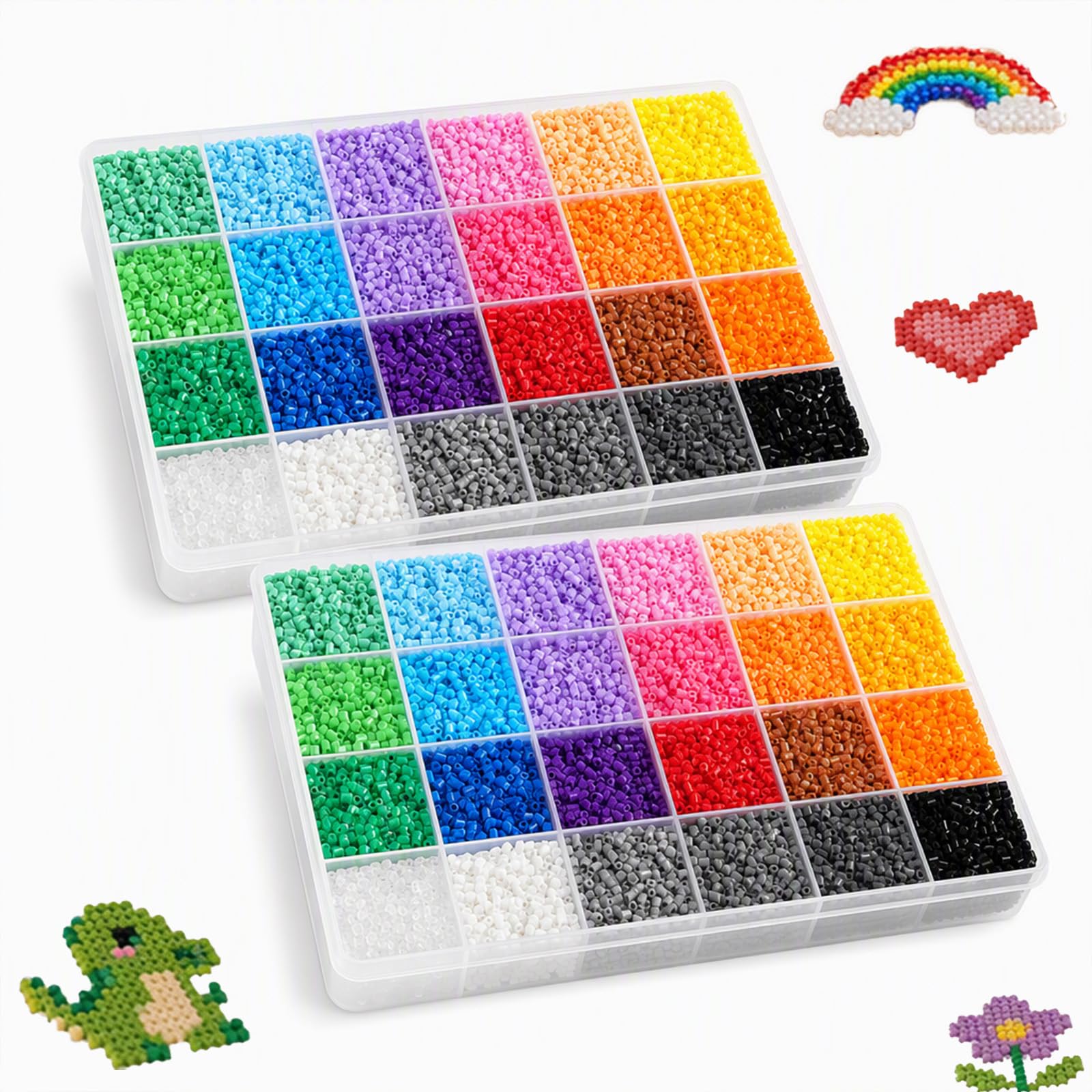 2Pcs 19200PCS Mini Fuse Beads, 24 Colour Hammer Beads Set