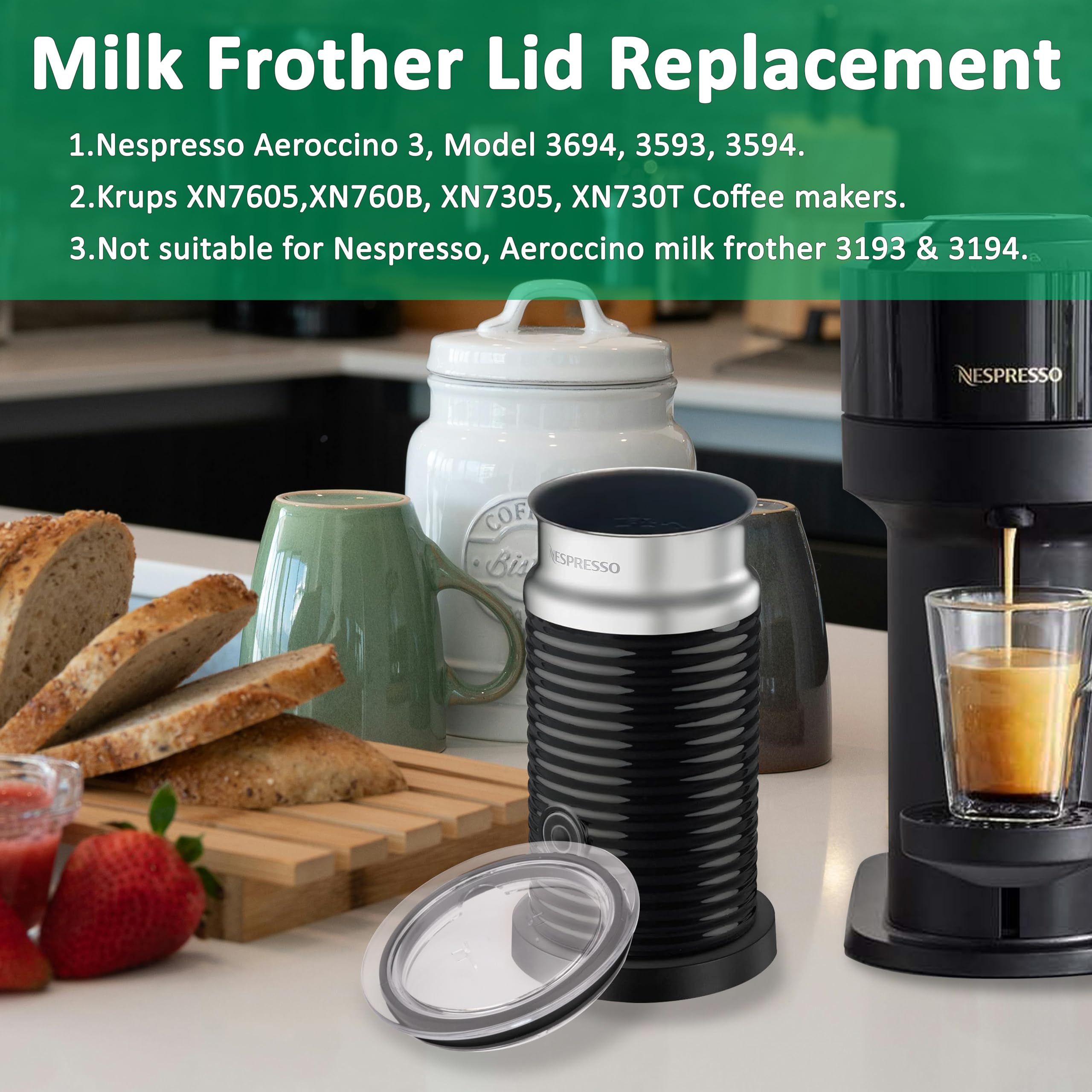 Tapa de plástico para espumador de leche, 8 cm, piezas de repuesto para piezas Nespresso 93271, espumador de leche, repuesto para Nespresso Aeroccino 3 3R 3593 3594
