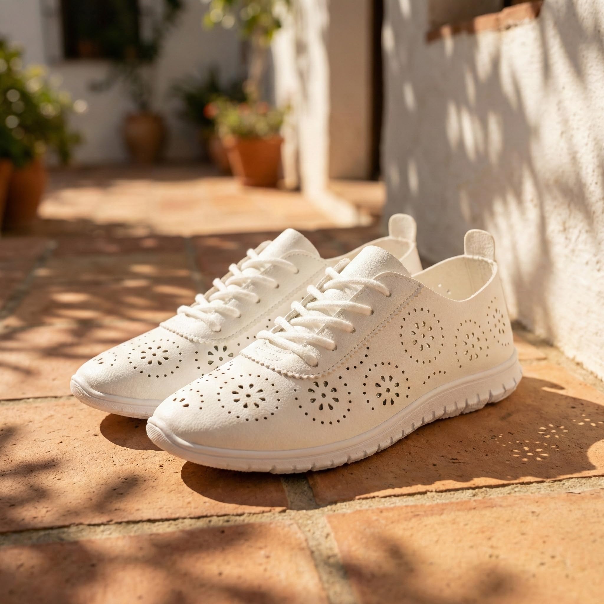 GLAMORA Scarpe piatte donna con lacci, traspiranti e traforate, suola leggera e flessibile nero beige bianco e oro