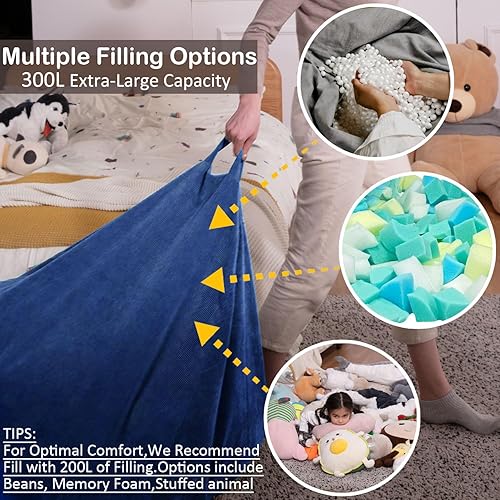 Miniatura 166 de Nobildonna - Funda para silla de puf (relleno sin relleno) de nido de pájaro para niños y adultos. Puf extra grande para almacenamiento de animales